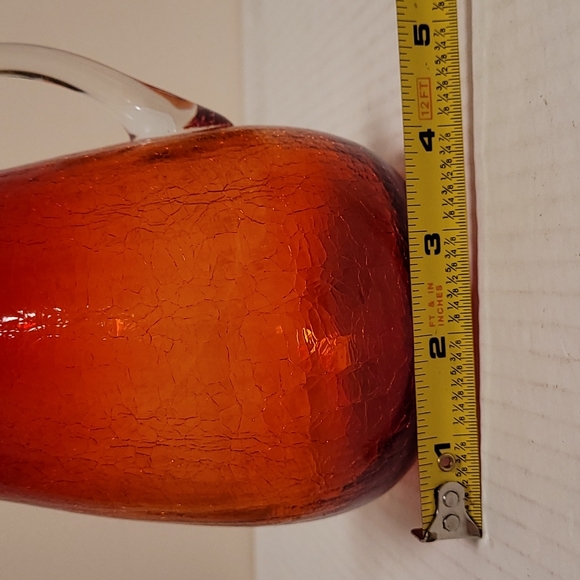 Vintage Hand Blown Ruby Red Crackled Glass Pitcher - Picture 14 of 16